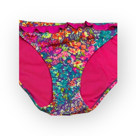 Victoria’s Secret Swim 𑁍 Floral Ruffle Bandeau 2 Piece Bikini Set 𑁍 Fuchsia M - Picture 4 of 16